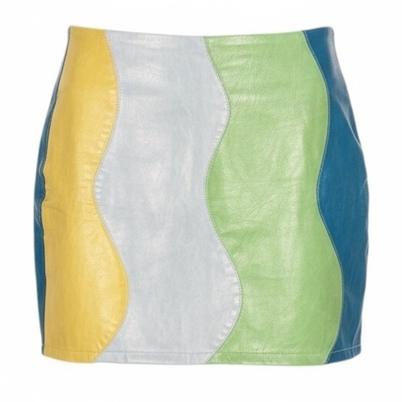 LE LIS COLLECTION Dresses & Skirts - Le Lis Faux Leather Mini Skirt Women's Med Colorful Wave Blue Yellow Green